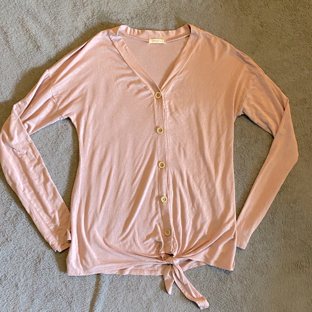 12PM by Mon Ami Long Sleeve, Tie Bottom Shirt, Size M - Picture 2 of 4